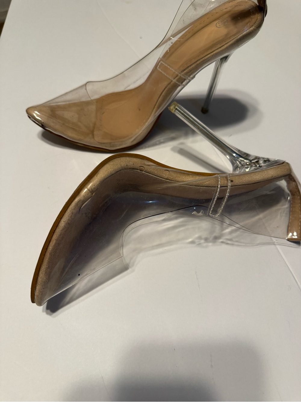 Transparent Pointed-Toe Stiletto Pumps in Nude
